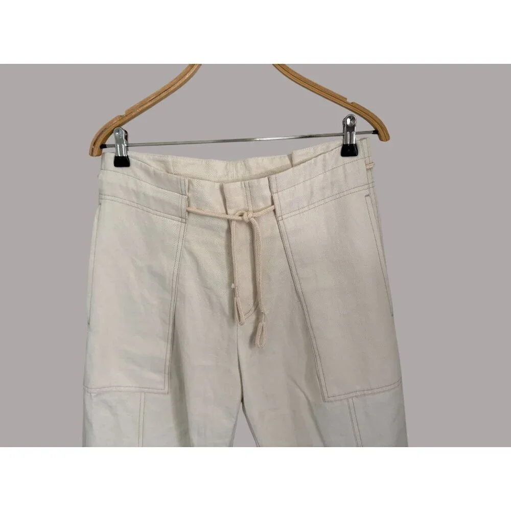 Vince Womens Cream Cotton Wide-Leg Cropped Pants W/ Patch Pockets & Drawstring W - Picture 3 of 7